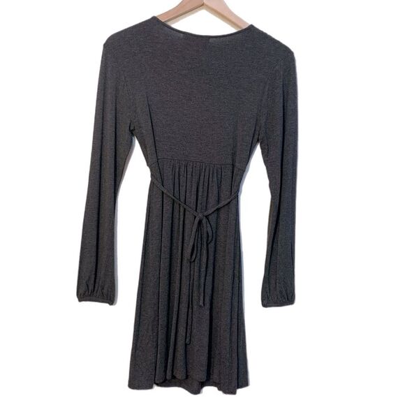 BODEN Dress Women’s 4 Gray Midi V-Neck Tie Back Long Sleeve Empire Waist. NWT - Picture 2 of 13